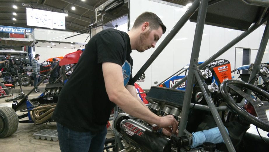 Bowman Working On His 55x Race Car At The Chili Bowl