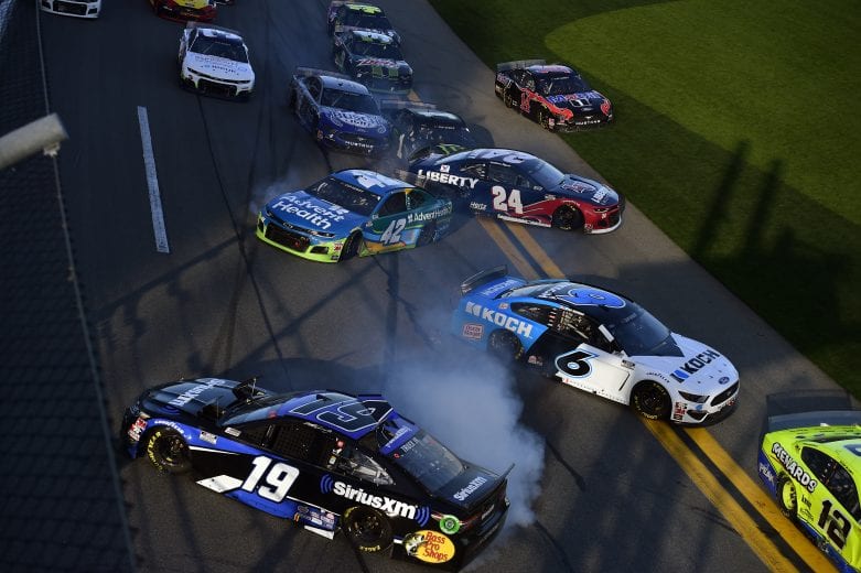 DAYTONA BEACH, FLORIDA - FEBRUARY 09: A majority of the drivers in the field are involved in an on-track incident during the NASCAR Cup Series Busch Clash at Daytona International Speedway on February 09, 2020 in Daytona Beach, Florida. (Photo by Jared C. Tilton/Getty Images) | Getty Images