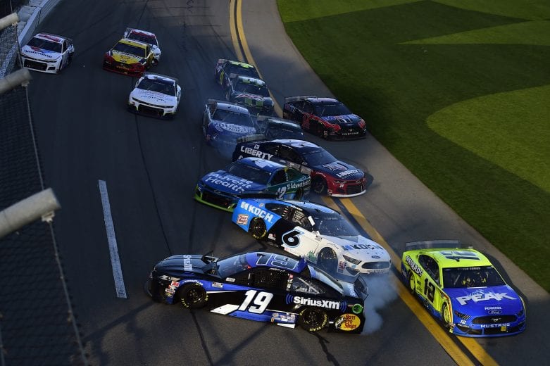 DAYTONA BEACH, FLORIDA - FEBRUARY 09: A majority of the drivers in the field are involved in an on-track incident during the NASCAR Cup Series Busch Clash at Daytona International Speedway on February 09, 2020 in Daytona Beach, Florida. (Photo by Jared C. Tilton/Getty Images) | Getty Images