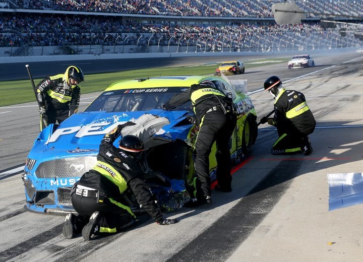 DAYTONA BEACH, FLORIDA - FEBRUARY 09: Ryan Blaney, driver of the #12 Menards/Peak Ford, pits during the NASCAR Cup Series Busch Clash at Daytona International Speedway on February 09, 2020 in Daytona Beach, Florida. (Photo by Brian Lawdermilk/Getty Images) | Getty Images
