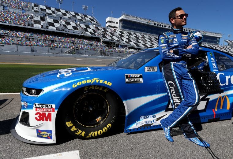 DAYTONA BEACH, FLORIDA - FEBRUARY 09: Kyle Larson, driver of the #42 Credit One Bank Chevrolet, stands on the grid during qualifying for the NASCAR Cup Series 62nd Annual Daytona 500 at Daytona International Speedway on February 09, 2020 in Daytona Beach, Florida. (Photo by Brian Lawdermilk/Getty Images) | Getty Images