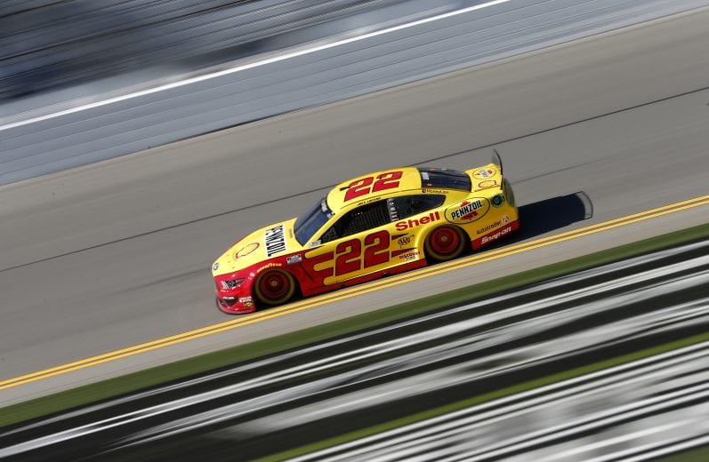DAYTONA BEACH, FLORIDA - FEBRUARY 08: Joey Logano, driver of the #22 Shell Pennzoil Ford, drives during practice for the NASCAR Cup Series 62nd Annual Daytona 500 at Daytona International Speedway on February 08, 2020 in Daytona Beach, Florida. (Photo by Brian Lawdermilk/Getty Images) | Getty Images