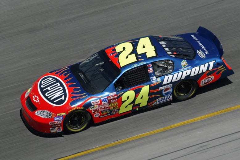 DAYTONA BEACH, RL - FEBRUARY 11:  Jeff Gordon, driver of the #24 Hendrick Motorsports DuPont Chevrolet Monte Carlo during practice for the NASCAR Winston Cup Series Daytona 500 on February 11, 2003 at the Daytona International Speedway in Daytona Beach, Florida. (Photo by Robert Laberge/Getty Images) | Getty Images