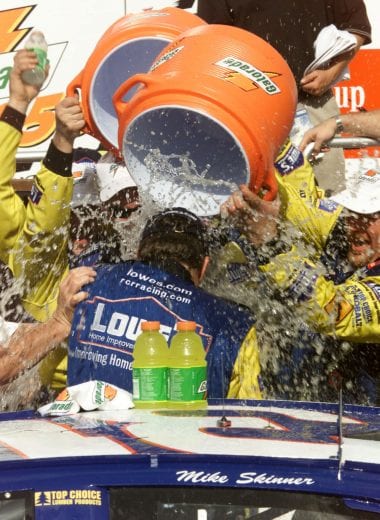 15 Feb 2001:  Driver Mike Skinner is showered with Gatorade after winning the second Gatorade 125 at the Daytona Speedweeks at Daytona International Speedway in Daytona Beach, Florida. DIGITAL IMAGE Mandatory Credit: Jonathan Ferrey/ALLSPORT