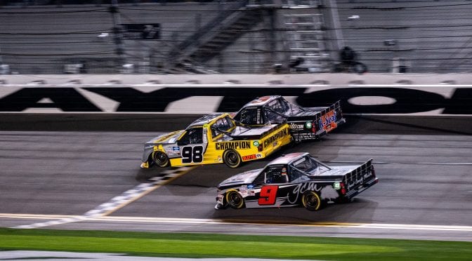 Featured image for Grant Enfinger wins a nail-biter in Gander Trucks opener at Daytona