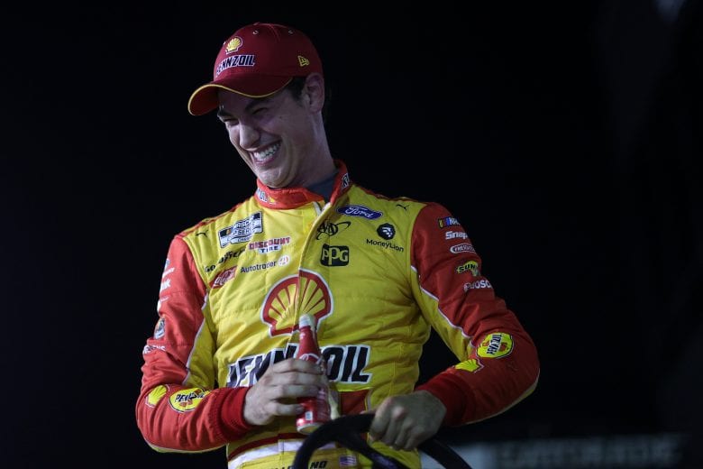 DAYTONA BEACH, FLORIDA - FEBRUARY 13: Joey Logano, driver of the #22 Shell Pennzoil Ford, celebrates in victory lane after winning the NASCAR Cup Series Bluegreen Vacations Duel 1 at Daytona International Speedway on February 13, 2020 in Daytona Beach, Florida. (Photo by Chris Graythen/Getty Images) | Getty Images