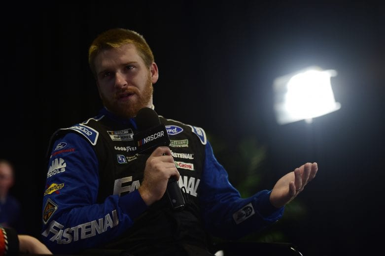 DAYTONA BEACH, FLORIDA - FEBRUARY 12: Chris Buescher, driver of the #17 Fastenal Ford, speaks with the media during the NASCAR Cup Series 62nd Annual Daytona 500 Media Day at Daytona International Speedway on February 12, 2020 in Daytona Beach, Florida. (Photo by Jared C. Tilton/Getty Images) | Getty Images