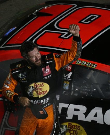 LAS VEGAS, NEVADA - SEPTEMBER 15: Martin Truex Jr., driver of the #19 Bass Pro Shops Toyota, celebrates after winning the Monster Energy NASCAR Cup Series South Point 400 at Las Vegas Motor Speedway on September 15, 2019 in Las Vegas, Nevada. (Photo by Matt Sullivan/Getty Images) | Getty Images