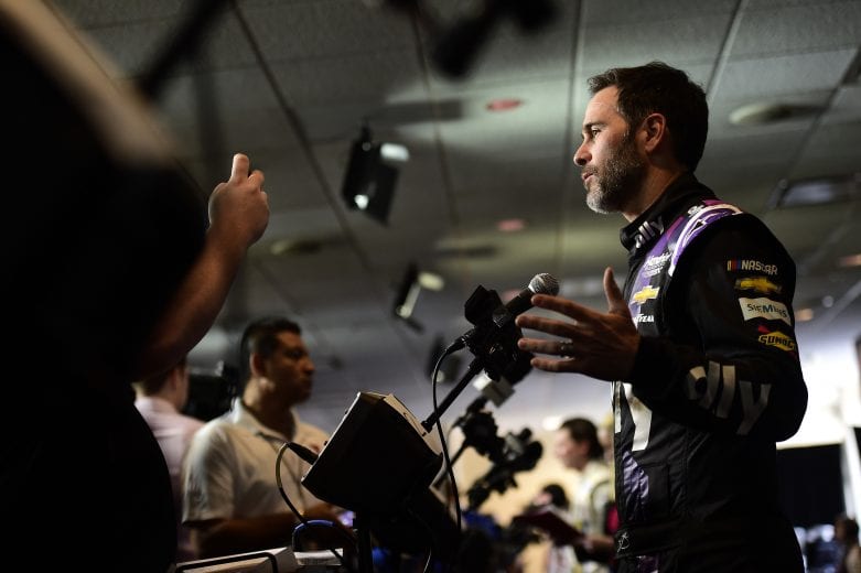 DAYTONA BEACH, FLORIDA - FEBRUARY 12: Jimmie Johnson, driver of the #48 Ally Chevrolet, speaks with the media during the NASCAR Cup Series 62nd Annual Daytona 500 Media Day at Daytona International Speedway on February 12, 2020 in Daytona Beach, Florida. (Photo by Jared C. Tilton/Getty Images) | Getty Images