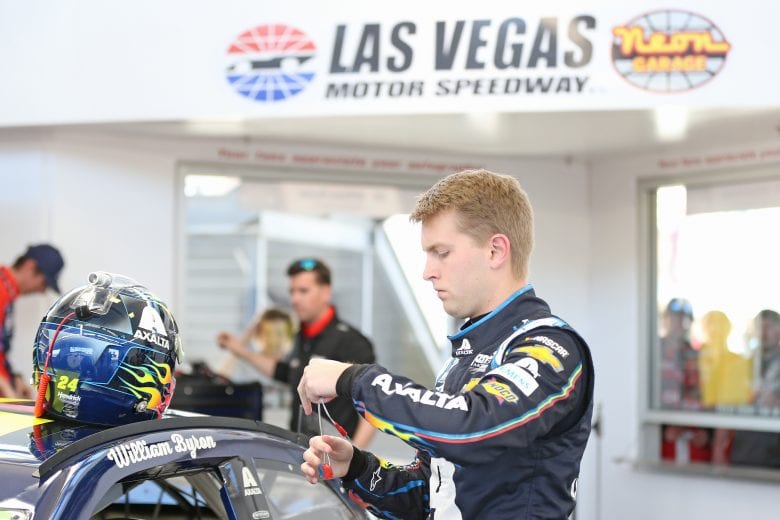 LAS VEGAS, NEVADA - FEBRUARY 21: William Byron, driver of the #24 Axalta Chevrolet, gets into his car during practice for NASCAR Cup Series Penzoil 400 presented by Jiffy Lube at Las Vegas Motor Speedway on February 21, 2020 in Las Vegas, Nevada. (Photo by Matt Sullivan/Getty Images) | Getty Images