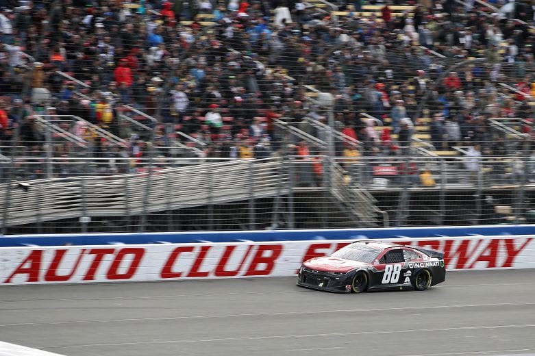 FONTANA, CALIFORNIA - MARCH 01: Alex Bowman, driver of the #88 Cincinnati Chevrolet, races during the NASCAR Cup Series Auto Club 400 at Auto Club Speedway on March 01, 2020 in Fontana, California. (Photo by Katelyn Mulcahy/Getty Images) | Getty Images