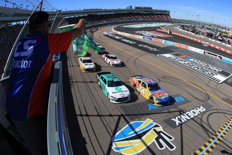 AVONDALE, ARIZONA - MARCH 07: Kyle Busch, driver of the #54 Twix Cookies & Cream Toyota, leads during the NASCAR Xfinity Series LS Tractor 200 at Phoenix Raceway on March 07, 2020 in Avondale, Arizona. (Photo by Chris Graythen/Getty Images) | Getty Images