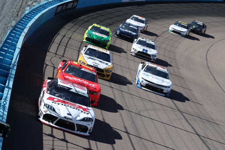 AVONDALE, ARIZONA - MARCH 07: Harrison Burton, driver of the #20 Dex Imaging Toyota, leads a pack of cars during the NASCAR Xfinity Series LS Tractor 200 at Phoenix Raceway on March 07, 2020 in Avondale, Arizona. (Photo by Chris Graythen/Getty Images) | Getty Images