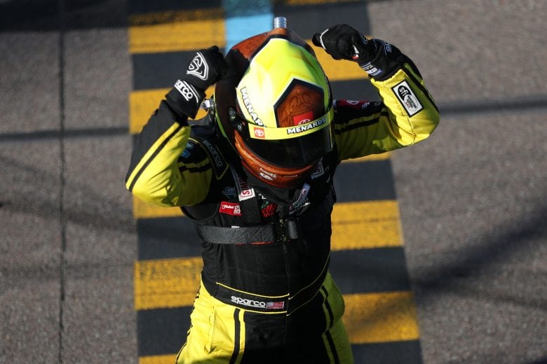 AVONDALE, ARIZONA - MARCH 07: Brandon Jones, driver of the #19 Menards/Turtle Wax Toyota, celebrates after winning during the NASCAR Xfinity Series LS Tractor 200 at Phoenix Raceway on March 07, 2020 in Avondale, Arizona. (Photo by Chris Graythen/Getty Images) | Getty Images