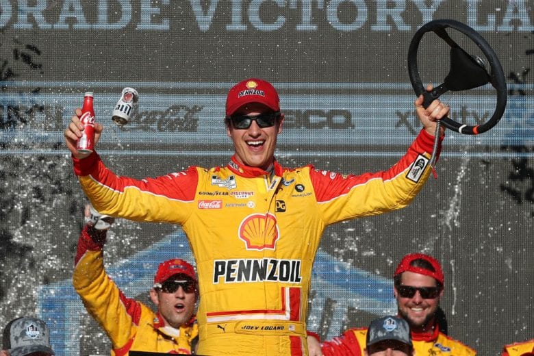 AVONDALE, ARIZONA - MARCH 08: Joey Logano, driver of the #22 Shell Pennzoil Ford, celebrates in Victory Lane after winning the NASCAR Cup Series FanShield 500 at Phoenix Raceway on March 08, 2020 in Avondale, Arizona. (Photo by Christian Petersen/Getty Images) | Getty Images