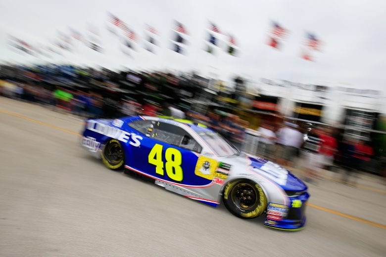 HOMESTEAD, FL - NOVEMBER 16:  Jimmie Johnson, driver of the #48 Lowe's Rookie Throwback Chevrolet, drives through the garage area during practice for the Monster Energy NASCAR Cup Series Ford EcoBoost 400 at Homestead-Miami Speedway on November 16, 2018 in Homestead, Florida.  (Photo by Chris Trotman/Getty Images) | Getty Images