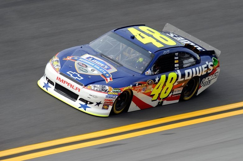 DAYTONA BEACH, FL - JULY 01:  Jimmie Johnson, driver of the #48 Lowe's Summer Salute Chevrolet, drives during qualifying for the NASCAR Sprint Cup Series COKE ZERO 400 Powered by Coca-Cola at Daytona International Speedway on July 1, 2011 in Daytona Beach, Florida.  (Photo by Jared C. Tilton/Getty Images) | Getty Images