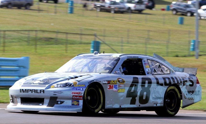 WATKINS GLEN, NY - AUGUST 10:  Jimmie Johnson, driver of the #48 Lowe's Cortez Silver Chevrolet, practices for the NASCAR Sprint Cup Series Finger Lakes 355 at the Glen at Watkins Glen International on August 10, 2012 in Watkins Glen, New York.  (Photo by Jerry Markland/Getty Images for NASCAR) | Getty Images