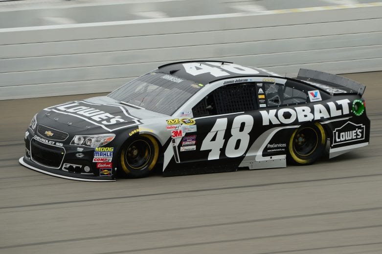 BROOKLYN, MI - JUNE 12:  Jimmie Johnson, driver of the #48 KOBALT TOOLS Chevrolet, practices for the NASCAR Sprint Cup Series Quicken Loans 400 at Michigan International Speedway on June 12, 2015 in Brooklyn, Michigan.  (Photo by Robert Laberge/NASCAR via Getty Images)