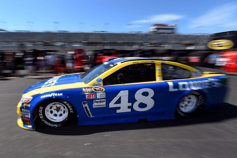 DARLINGTON, SC - SEPTEMBER 03:  Jimmie Johnson, driver of the #48 Lowe's Chevrolet, drives through the garage area during practice for the NASCAR Sprint Cup Series Bojangles' Southern 500 at Darlington Raceway on September 3, 2016 in Darlington, South Carolina.  (Photo by Josh Hedges/NASCAR via Getty Images)