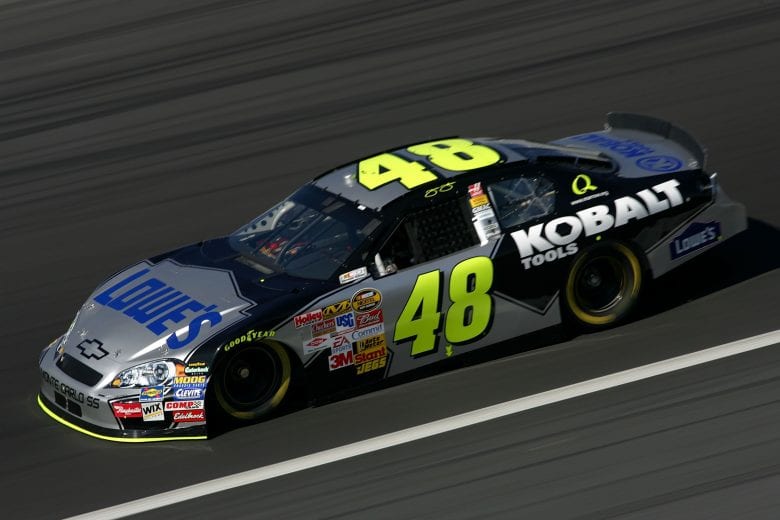 CONCORD, NC - OCTOBER 11:  Jimmie Johnson, driver of the #48 Lowe's/Kobalt Tools Chevrolet, drives during practice for the NASCAR Nextel Cup Series Bank of America 500 at Lowe's Motor Speedway on October 11, 2007 in Concord, North Carolina.  (Photo by Todd Warshaw/Getty Images for NASCAR) | Getty Images