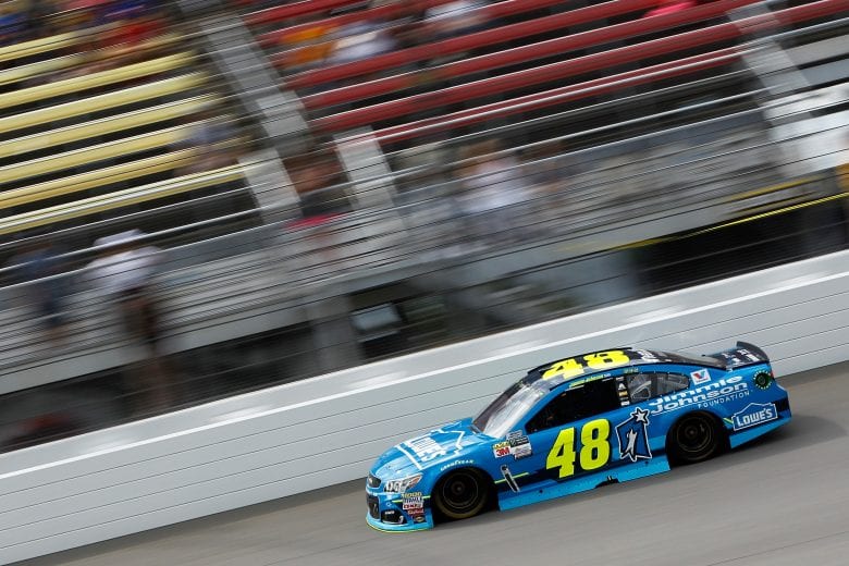 BROOKLYN, MI - AUGUST 13: Jimmie Johnson, driver of the #48 Lowe's/Jimmie Johnson Foundation Chevrolet, races during the Monster Energy NASCAR Cup Series Pure Michigan 400 at Michigan International Speedway on August 13, 2017 in Brooklyn, Michigan.  (Photo by Brian Lawdermilk/Getty Images) | Getty Images