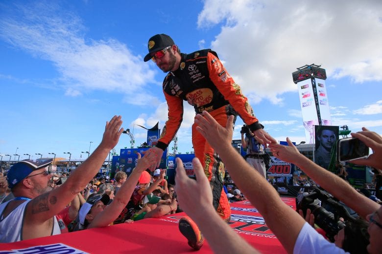 HOMESTEAD, FL - NOVEMBER 18: Martin Truex Jr., driver of the #78 Bass Pro Shops/5-hour ENERGY Toyota, is introduced during pre-race ceremonies for the Monster Energy NASCAR Cup Series Ford EcoBoost 400 at Homestead-Miami Speedway on November 18, 2018 in Homestead, Florida. (Photo by Chris Trotman/Getty Images) | Getty Images