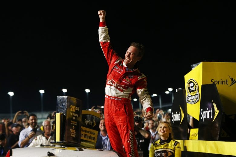 HOMESTEAD, FL - NOVEMBER 16: Kevin Harvick, driver of the #4 Budweiser Chevrolet, celebrates in Victory Lane after winning the NASCAR Sprint Cup Series Ford EcoBoost 400 and the NASCAR Sprint Cup Series Championship at Homestead-Miami Speedway on November 16, 2014 in Homestead, Florida. (Photo by Jonathan Ferrey/Getty Images) | Getty Images
