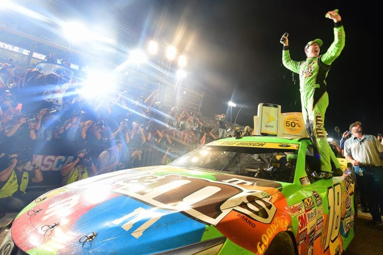 HOMESTEAD, FL - NOVEMBER 22: Kyle Busch, driver of the #18 M&M's Crispy Toyota, celebrates winning the series championship in Victory Lane after the NASCAR Sprint Cup Series Ford EcoBoost 400 at Homestead-Miami Speedway on November 22, 2015 in Homestead, Florida. (Photo by Jared C. Tilton/NASCAR via Getty Images)