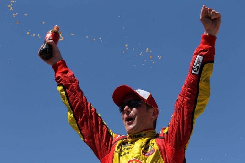 SONOMA, CA - JUNE 26: Kurt Busch, driver of the #22 Shell/Pennzoil Dodge, celebrates in victory lane after winning the NASCAR Sprint Cup Series Toyota/Save Mart 350 at Infineon Raceway on June 26, 2011 in Sonoma, California. (Photo by Justin Edmonds/Getty Images for NASCAR) | Getty Images