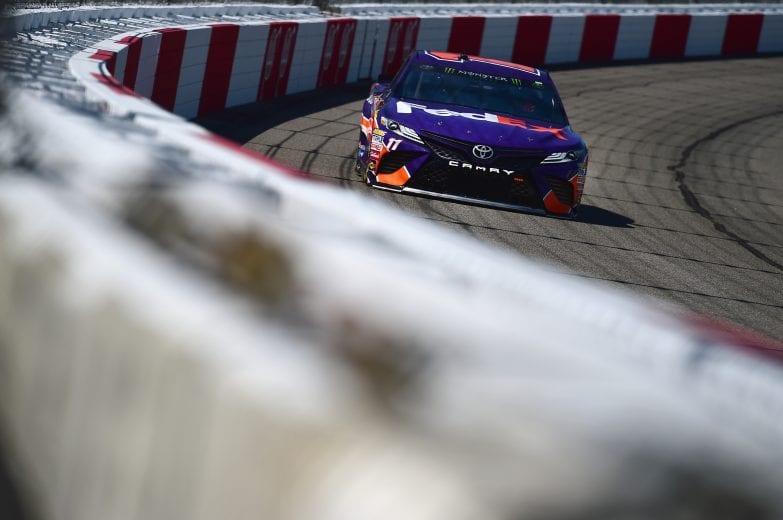 RICHMOND, VA - APRIL 20: Denny Hamlin, driver of the #11 FedEx Ground Toyota, drives during practice for the Monster Energy NASCAR Cup Series Toyota Owners 400 at Richmond Raceway on April 20, 2018 in Richmond, Virginia. (Photo by Jared C. Tilton/Getty Images) | Getty Images