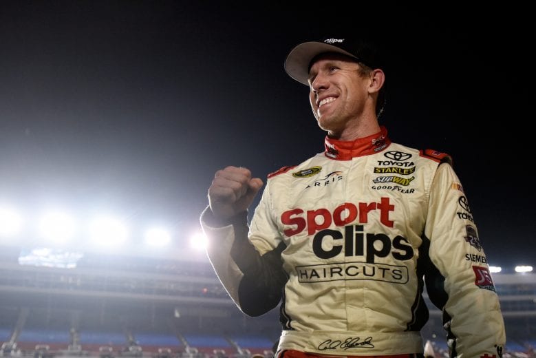 FORT WORTH, TX - NOVEMBER 06: Carl Edwards, driver of the #19 Sport Clips Toyota, celebrates winning the rain-shortened NASCAR Sprint Cup Series AAA Texas 500 at Texas Motor Speedway on November 6, 2016 in Fort Worth, Texas.  (Photo by Jared C. Tilton/Getty Images) | Getty Images