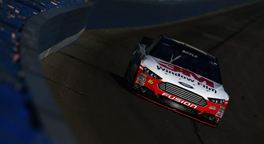 FONTANA, CA - MARCH 22:  Greg Biffle, driver of the #16 3M Ford, during qualifying for the NASCAR Sprint Cup Series Auto Club 400 at Auto Club Speedway on March 22, 2013 in Fontana, California.  (Photo by Tom Pennington/NASCAR via Getty Images)