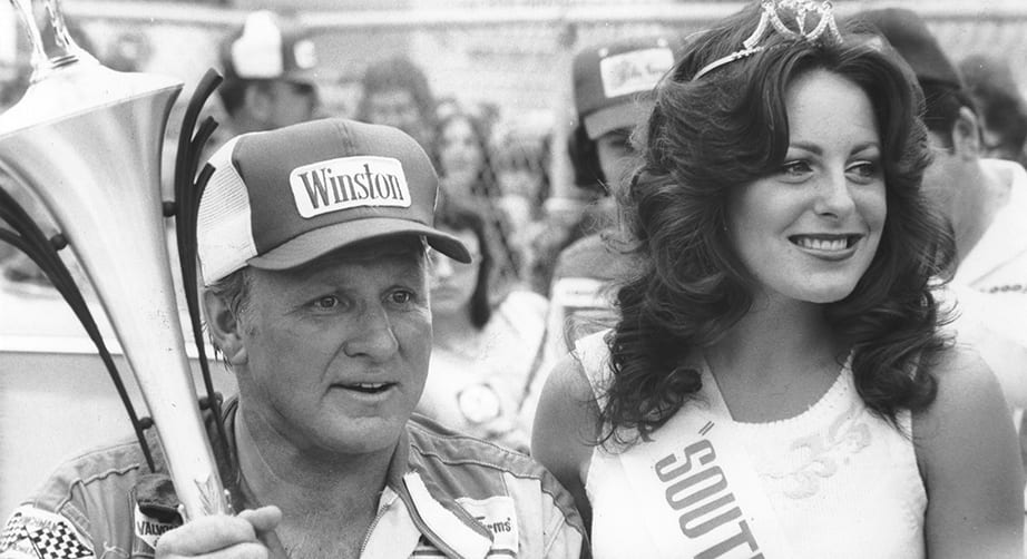 BRISTOL, TN: Cale Yarborough celebrates in victory lane following a win in the Southeastern 500 at Bristol International Speedway. Yarborough won nine Cup races at Bristol during his career, including four Southeastern 500s, and all four of the trackÕs events in 1976-77. (Photo by ISC Images & Archives via Getty Images)