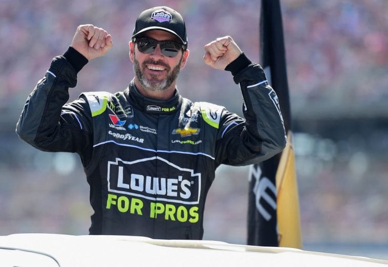 TALLADEGA, AL - OCTOBER 14:  Jimmie Johnson, driver of the #48 Lowe's for Pros Chevrolet, reacts as he arrives to his car on pit road prior to the Monster Energy NASCAR Cup Series 1000Bulbs.com 500 at Talladega Superspeedway on October 14, 2018 in Talladega, Alabama.  (Photo by Jared C. Tilton/Getty Images) | Getty Images