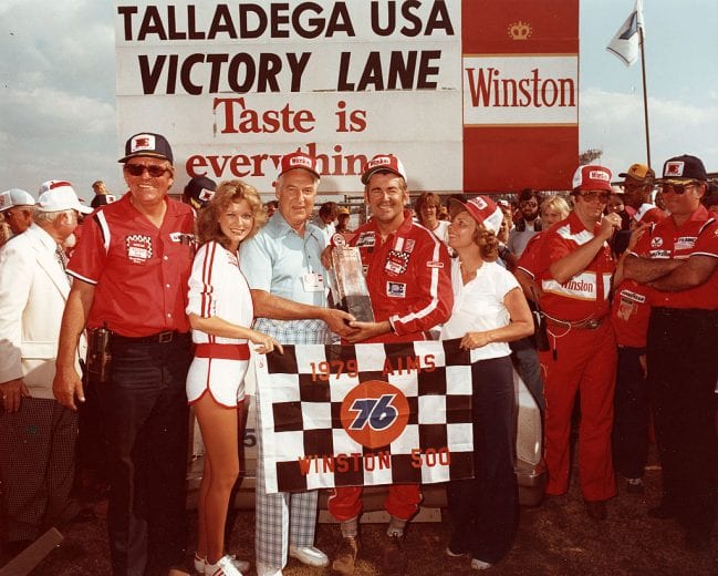 TALLADEGA, AL — May 6, 1979:  Bobby Allison in victory lane after winning the Winston 500 NASCAR Cup race at Alabama International Motor Speedway.  (Photo by ISC Images & Archives via Getty Images)