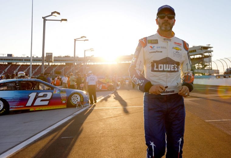 PHOENIX, AZ - NOVEMBER 09: Jimmie Johnson, driver of the #48 Lowe's Power of Pride Chevrolet, walks on the grid during qualifying for the Monster Energy NASCAR Cup Series Can-Am 500 at ISM Raceway on November 9, 2018 in Phoenix, Arizona. (Photo by Jonathan Ferrey/Getty Images) | Getty Images