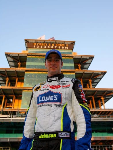INDIANAPOLIS - AUGUST 06: Jimmie Johnson, driver of the #48 Lowe's Chevrolet, poses for pictures after winning the NASCAR Nextel Cup Series Allstate 400 at the Brickyard on August 6, 2006 at Indianapolis Motor Speedway in Indianapolis, Indiana. (Photo by Rusty Jarrett/Getty Images for NASCAR) | Getty Images