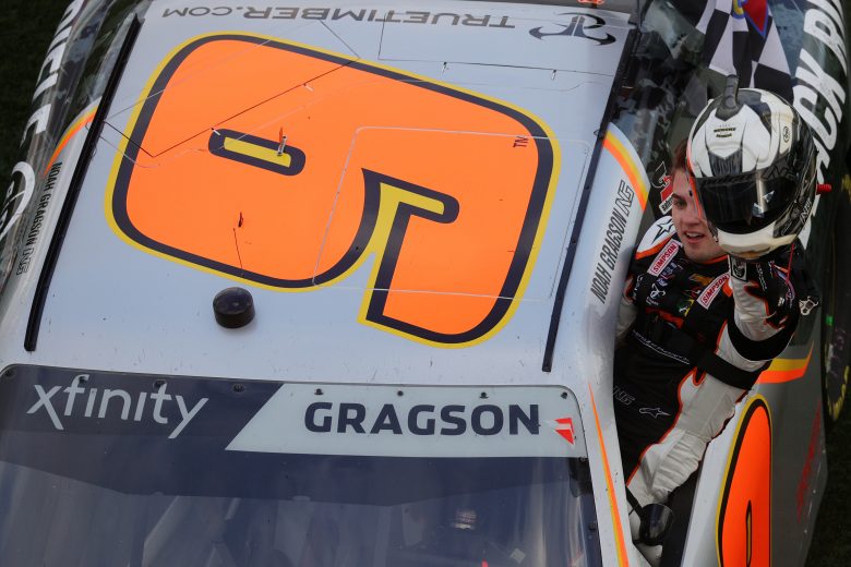 DAYTONA BEACH, FLORIDA - FEBRUARY 15: Noah Gragson, driver of the #9 Bass Pro Shops/BRCC Chevrolet, celebrates with the checkered flag after winning the NASCAR Xfinity Series NASCAR Racing Experience 300 at Daytona International Speedway on February 15, 2020 in Daytona Beach, Florida. (Photo by Chris Graythen/Getty Images) | Getty Images