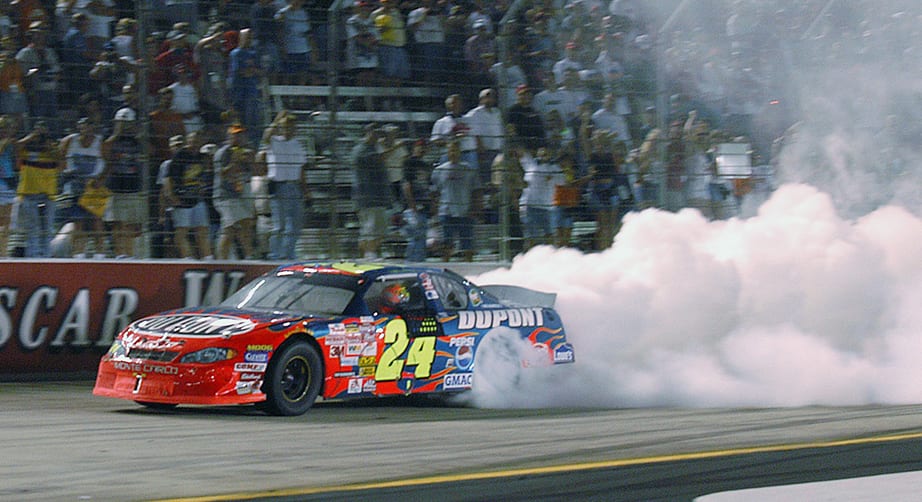 BRISTOL, TN - AUGUST 24: Jeff Gordon, driver of the #24 Dupont Chevrolet Monte Carlo , after winning the NASCAR Winston Cup Series Sharpie 500 on August 24, 2002 at Bristol Motor Speedway in Bristol, Tennessee. (Photo By Rusty Jarrett/Getty Images) | Getty Images