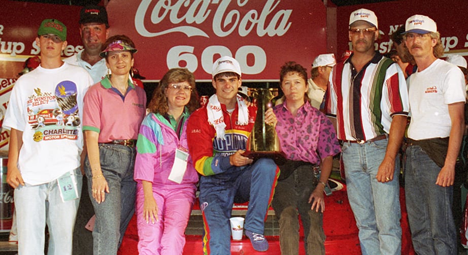 CHARLOTTE, NC - MAY 29: Jeff Gordon in victory lane following the Coca-Cola 600 on May 29, 1994 in Charlotte, North Carolina. The 22-year-old's first NASCAR Cup Series win. (Photo by ISC Archives/CQ-Roll Call Group via Getty Images)