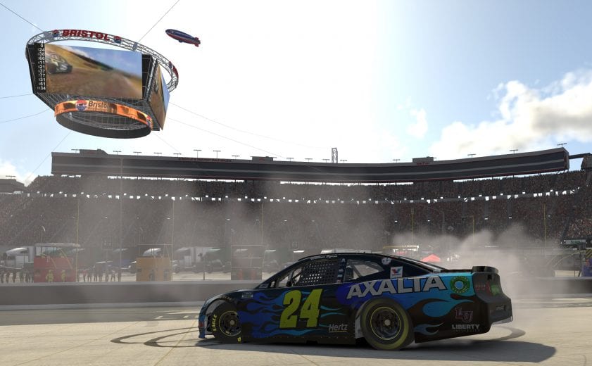 BRISTOL, TENNESSEE - APRIL 05: (EDITORIAL USE ONLY) (Editors note: This image was computer generated in-game) William Byron, driver of the #24 Axalta Chevrolet, wins at Bristol Motor Speedway on April 05, 2020 in Bristol, Tennessee. (Photo by Chris Graythen/Getty Images) | Getty Images