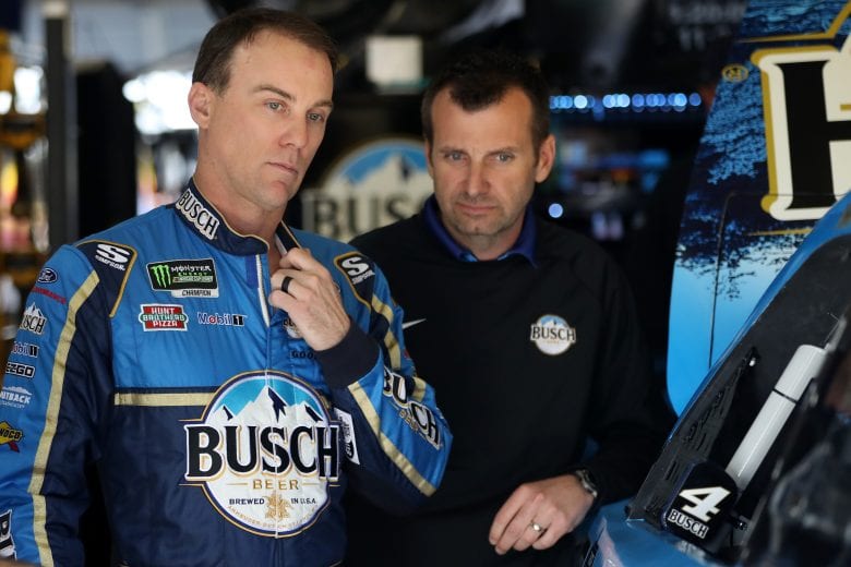 HAMPTON, GA - FEBRUARY 22:  Kevin Harvick, driver of the #4 Busch Beer Ford, talks with crew chief Rodney Childers during practice for the Monster Energy NASCAR Cup Series Folds of Honor Quiktrip 500 at Atlanta Motor Speedway on February 22, 2019 in Hampton, Georgia.  (Photo by Chris Graythen/Getty Images) | Getty Images