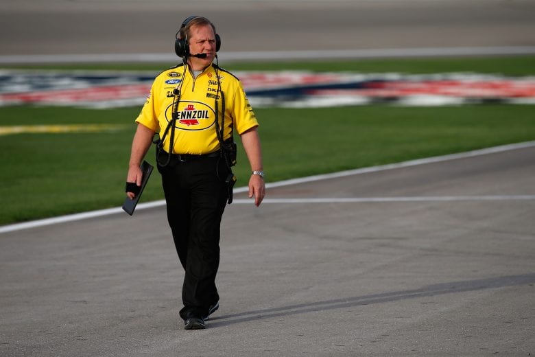 LAS VEGAS, NV - MARCH 04:  Todd Gordon, crew chief for Joey Logano, driver of the #22 Shell Pennzoil Ford, stands on the grid during qualifying for the NASCAR Sprint Cup Series Kobalt 400 at Las Vegas Motor Speedway on March 4, 2016 in Las Vegas, Nevada.  (Photo by Todd Warshaw/Getty Images) | Getty Images