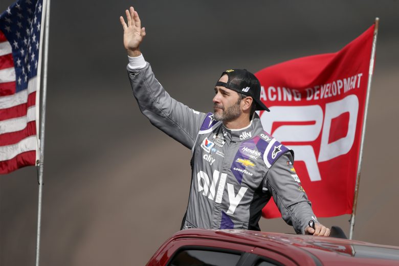 AVONDALE, ARIZONA - NOVEMBER 08: Jimmie Johnson, driver of the #48 Ally Chevrolet, waves to fans as he is driven on the track during pre-race ceremonies prior to the NASCAR Cup Series Season Finale 500 at Phoenix Raceway on November 08, 2020 in Avondale, Arizona. (Photo by Brian Lawdermilk/Getty Images) | Getty Images