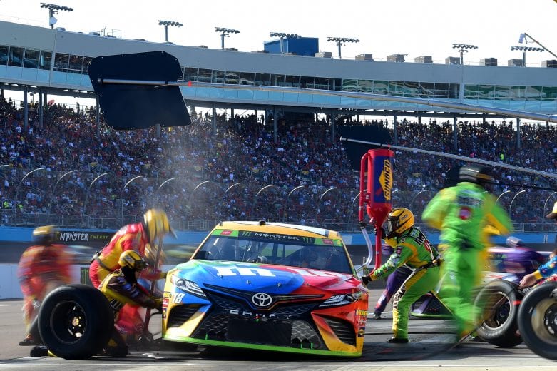 AVONDALE, ARIZONA - NOVEMBER 10: Kyle Busch, driver of the #18 M&M's Toyota, pits during the Monster Energy NASCAR Cup Series Bluegreen Vacations 500 at ISM Raceway on November 10, 2019 in Avondale, Arizona. (Photo by Jared C. Tilton/Getty Images) | Getty Images