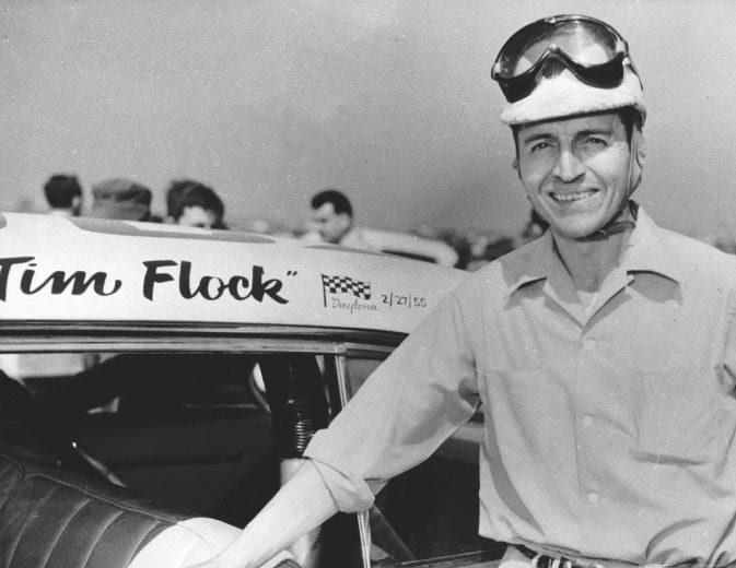 DAYTONA BEACH, FL - 1955: Tim Flock won the NASCAR Grand National race on the Daytona Beach Road course on February 27, 1955. Flock was the only man to win a race on the beach in all three NASCAR divisions that raced there: Grand National, Modified-Sportsman and Convertible. (Photo by ISC Archives/CQ-Roll Call Group via Getty Images)