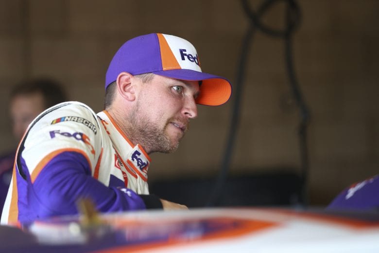 FONTANA, CALIFORNIA - FEBRUARY 28: Denny Hamlin, driver of the #11 FedEx Office Toyota, prepares for practice at Auto Club Speedway on February 28, 2020 in Fontana, California. (Photo by Meg Oliphant/Getty Images) | Getty Images