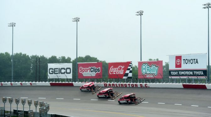 Track drying underway as start of Darlington Cup Series race delayed