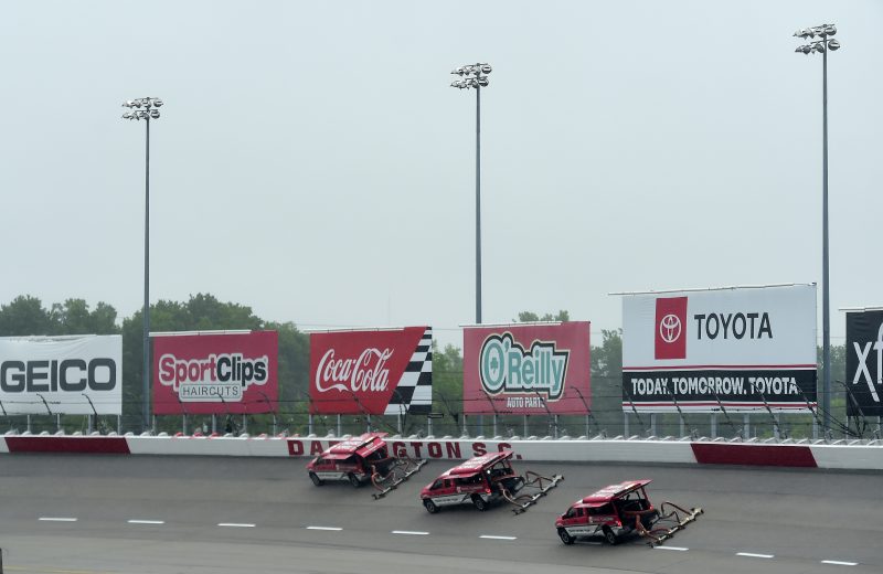 DARLINGTON, SOUTH CAROLINA - MAY 20: The NASCAR Track Drying Team works to dry the track prior to the NASCAR Cup Series Toyota 500 at Darlington Raceway on May 20, 2020 in Darlington, South Carolina. (Photo by Jared C. Tilton/Getty Images) | Getty Images